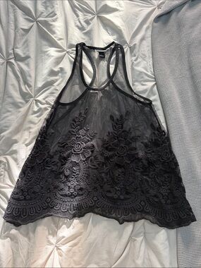 Buckle Black Embroidered Mesh Racerback Camisole